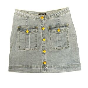 Mindcode Retro Denim Skirt‎ Button Up with Square Front Pockets Med Wash Sz L